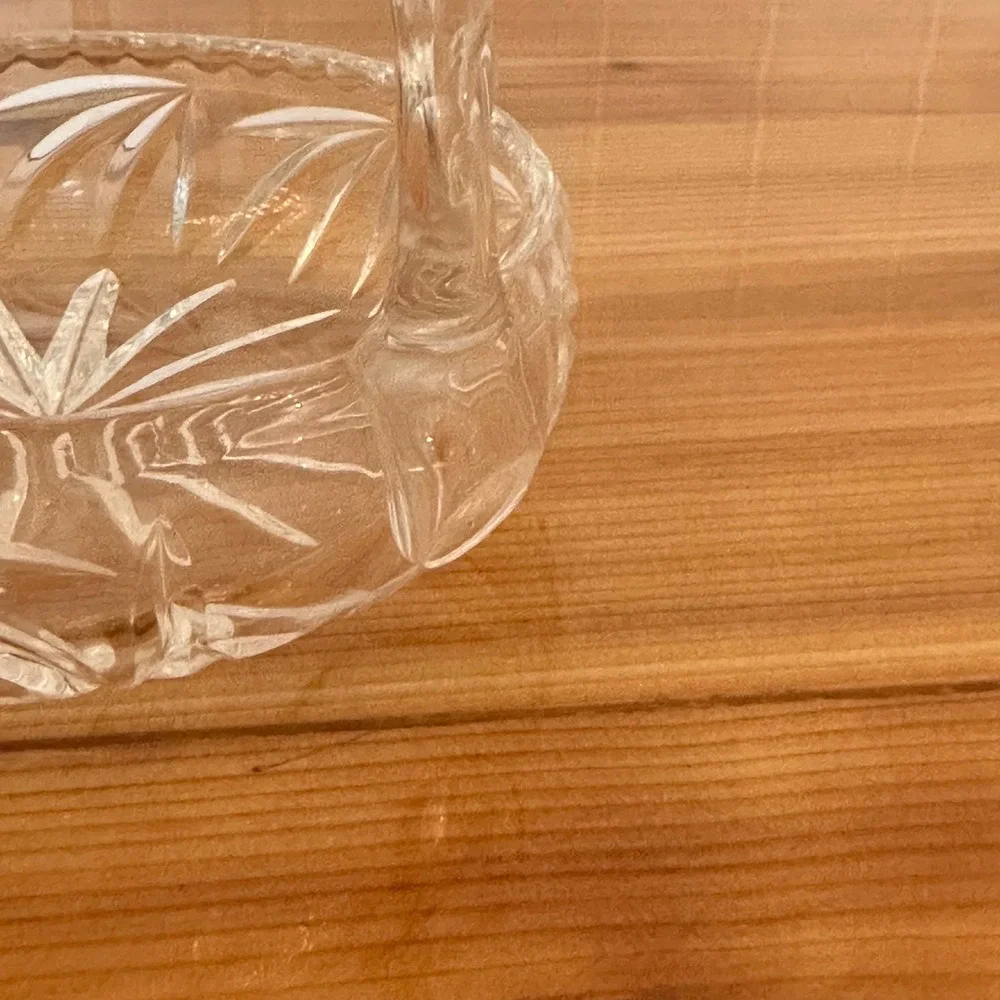 Vintage Cut Glass Basket Home Decor Clear Excellent Starburst‎ Fan Pattern